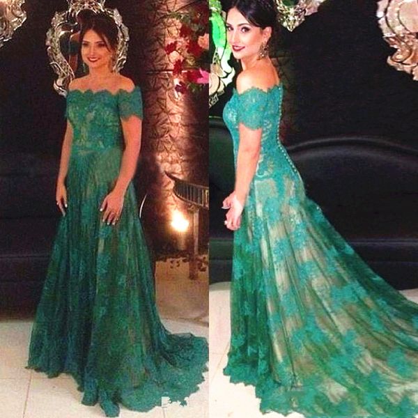 

green lace mother of the bride dress off shoulder short sleeve a line long formal occasion evening party wedding guest prom gown, Black;red