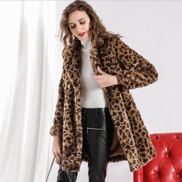 

women's fur & faux 2021 winter coat imitation korean women stylish street wear leopard thick warm outwear overcoat l1276, Black