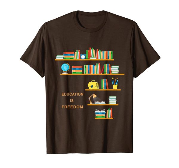 

education is om library read book lover student teacher t-shirt, White;black