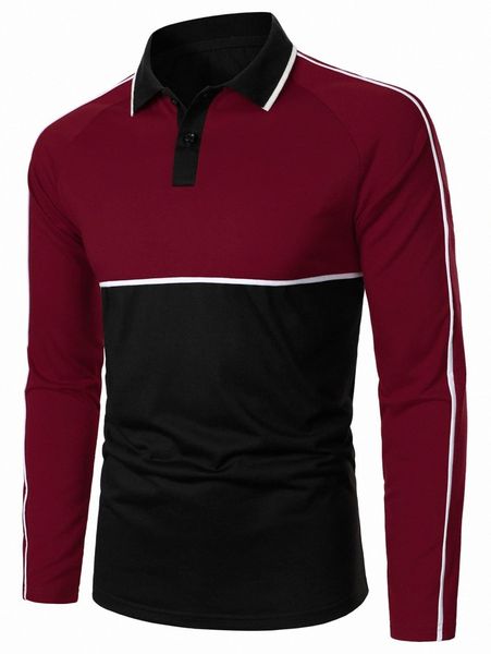 

men color block contrast seam raglan sleeve polo shirt t2lj#, White;black