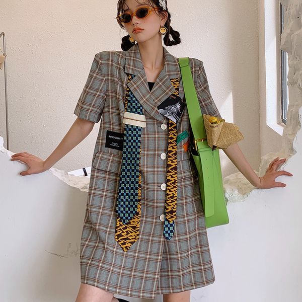 

[ewq]design sense suit skirt female summer new loose fashion british style sub-dress niche shirt skirt office lady 16f0923 210423, Black;gray