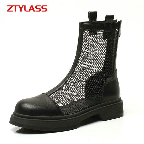 

boots 2021 summer breathable women mesh fashion zipper low heel ankle black round toe hollow short shoes