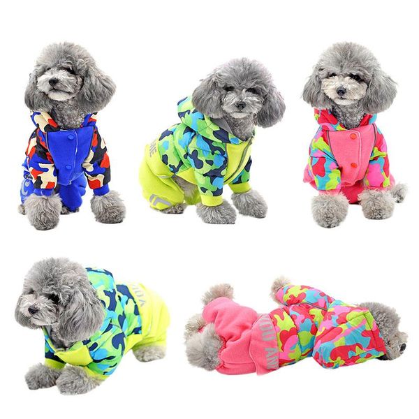 

camouflage hooded four-legged teddy dog fall and winter clothes pet decoration down supplies apparel