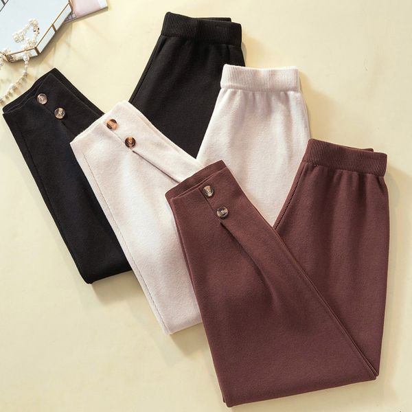 

leggings thicken women legging elastic waist knitting harem pants ladies stretch trouser wool pant warm autumn winter, Black