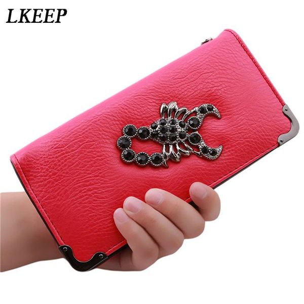 

wallets 2021 women metal skull wallet card purse leather wristlet portefeuille handbags carteira feminina, Red;black