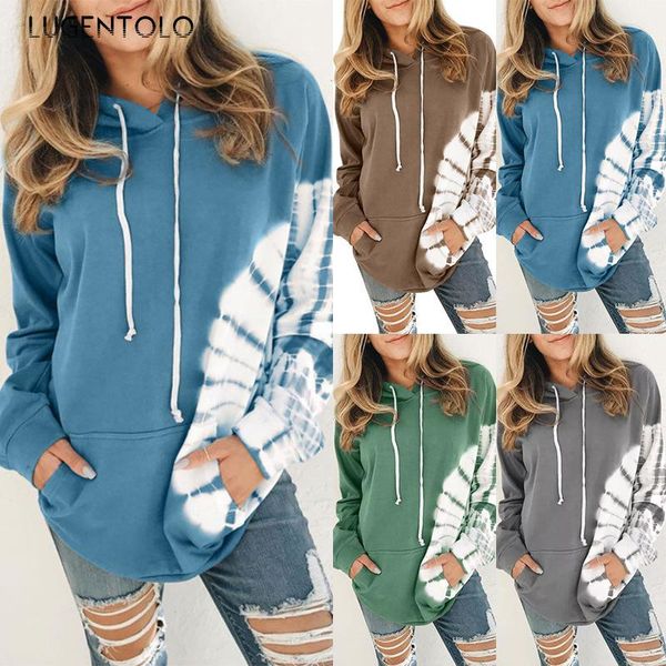 

women's hoodies & sweatshirts lugentolo women loose hooded autumn casual long-sleeved printed pocket female fashion all-match, Black