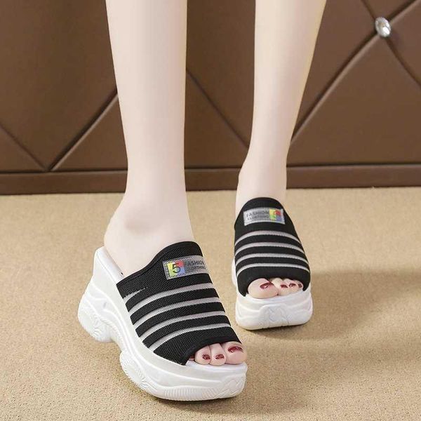 

slippers 2021 summer peep toe chunky platform women outdoor casual patchwork wedges slides female beach flip flop ladies, Black