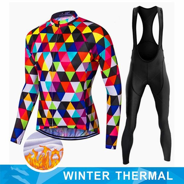 

racing sets 2021 winter thermal fleece cycling jersey set long sleeve bicycle clothing mtb bike wear maillot ropa ciclismo, Black;blue