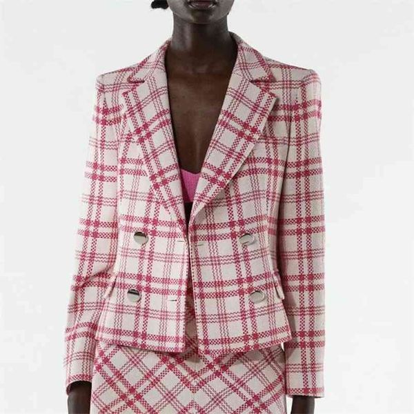 

women summer casual plaid blazers coats suit za double breasted female ol elegant street blazer outerwear clothing 210513, White;black