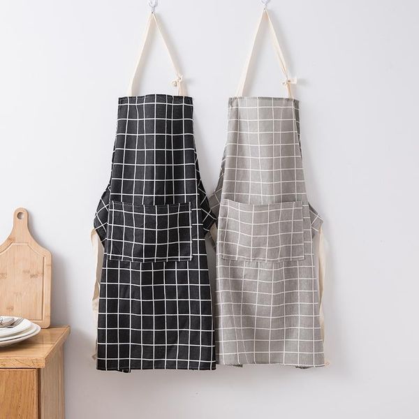 

aprons square simple black and white cotton linen kitchen apron fashion waterproof oil proof work cooking smock