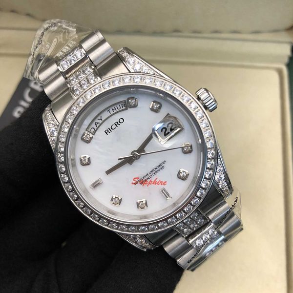 

ladies watch, master, automatic machine movement, 36 mm shiny diamond, white steel watchband, sapphire glass, waterproof design, wholesale a, Slivery;brown