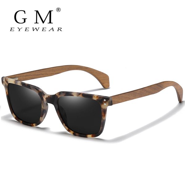 

designer sunglasses gm natural wooden temples with acetate frame women mirror vintage oculos de sol masculino uv400 polarized lens s7019, White;black