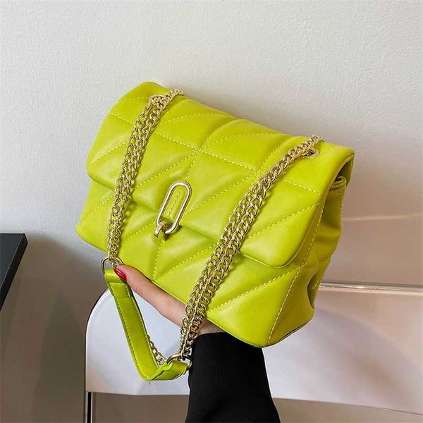 

kiwi green summer pu leather flap crossbody bags for women luxury solid color shoulder handbags chain purses 211023
