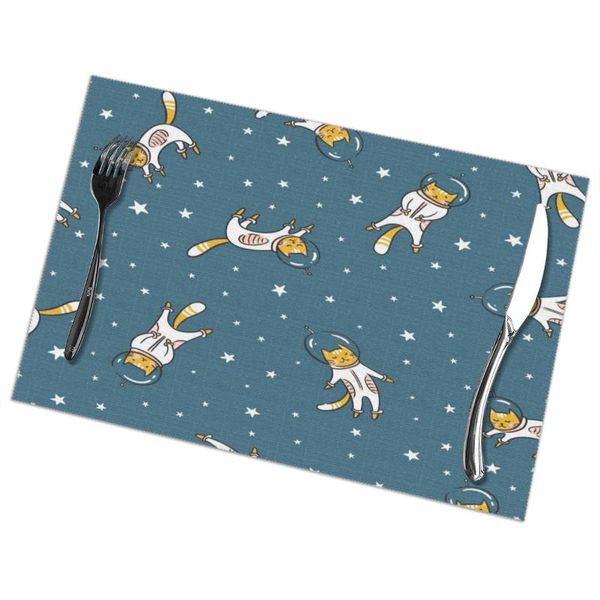 

mats & pads 6 pcs placemat funny cat astronaut in space fabric table tableware kitchen tool