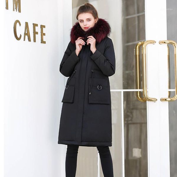 

women's down & parkas fashion women 90% white duck jacket autumn coat female parker thiecken real raccoon fur collar winter clothes wpy, Black