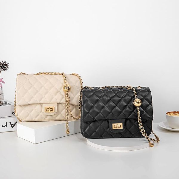 

evening bags 2021 cowhide single shoulder messenger women's bag fashion trend high sense small fragrance golden ball chain