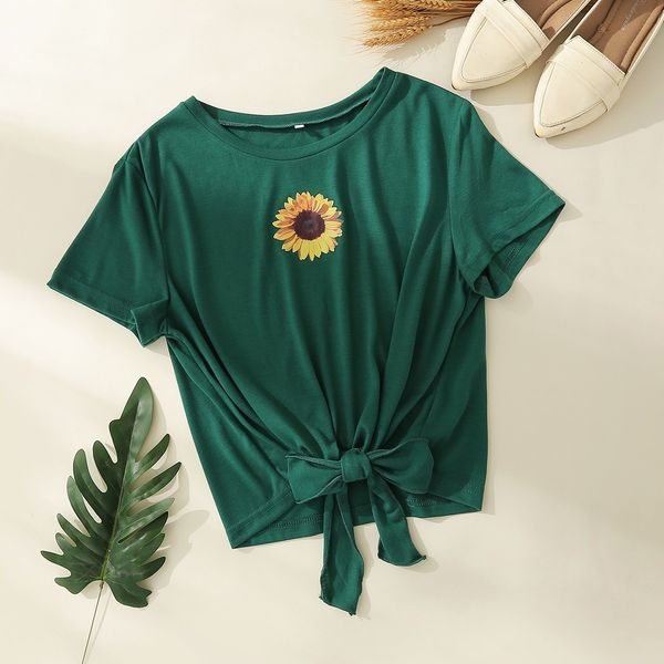 

plus size dresses hy353029# loose small daisy solid color bow casual t-shirt
