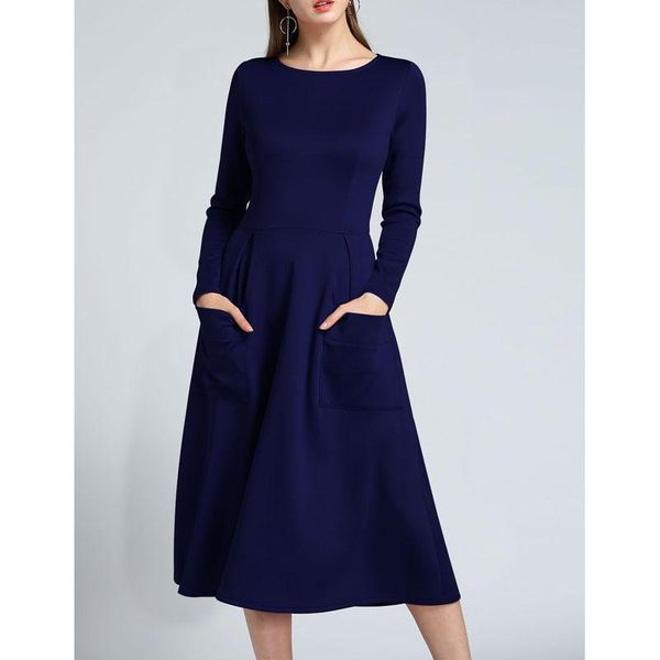 

casual dresses perhaps u winter autumn women midi skater female long sleeve white dress office pleated d0151, Black;gray
