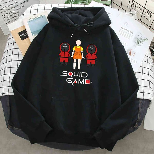 

men's squid printed hoodie, warm polar sweater, soft street cloth, autumn and winter, Black