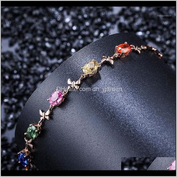 

link, chain bracelets drop delivery 2021 charm random color zircon trendy rose gold bracelet for women female party jewelry birthstone gifts, Black