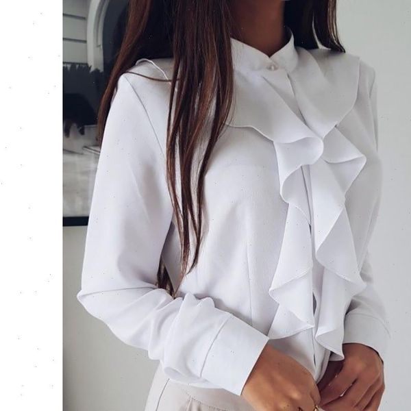 

ruffle white black elegant office women blouses sleeve plus size clothing feminine autumn