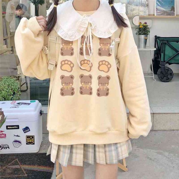 

kawaii bear print hoodie anime jk soft girl fashion women harajuku cute crewneck long sleeve sweatshirt women, Black