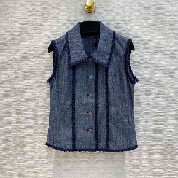 

vests spring runway design slim casual vest coat women blue lapel sleeveless tassel single breasted vintage tank denim jacket, Black;white