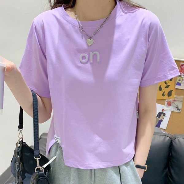 

women's t-shirt summer cotton cropped tee women short sleeve 2021 korean solid 3d print casual cozy t shirt purple students, White