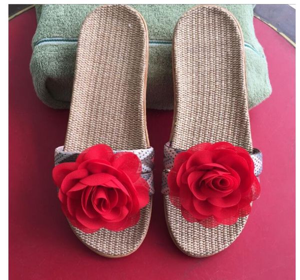 

new flower linen slippers home fashion linen filp women, Black