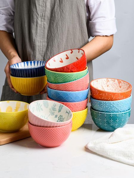 

bowls nordic creative relief ceramic bowl underglaze color household rice cute girl heart meal soup lb70210