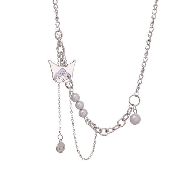 

chains korean reflective imitation pearl kitten pendant 2021 female ins hip hop collar chain wholesale jewelry necklace women, Silver