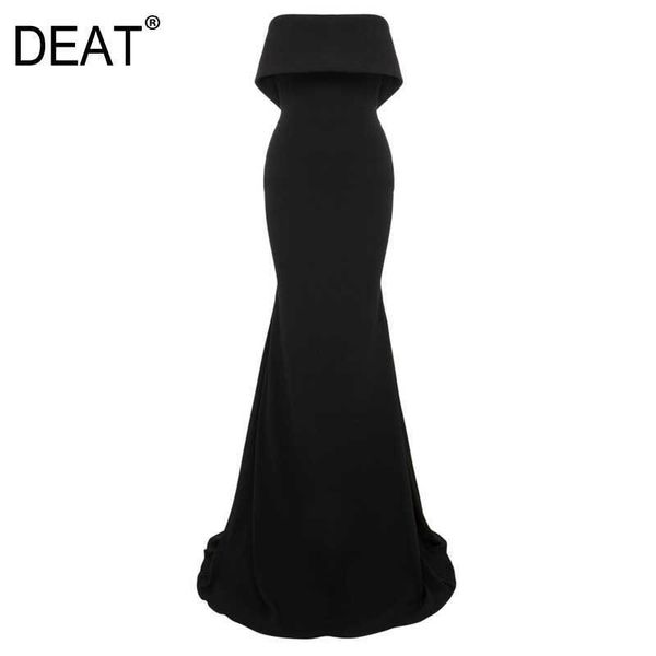 

[deat] summer black sleeveless floor-length slash neck temperament elegant dress fashion 13c114 210527, Black;gray