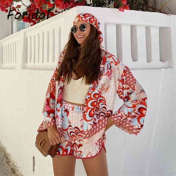 

foridol print red shorts set women vintage beach oversized red pant sets suits wide leg two pieces matching set female clothing 210730, White