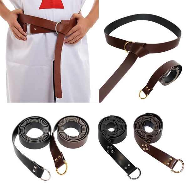 

belts medieval style viking fighting knight leather belt vintage waistband cosplay pu waist costumes accessories, Black;brown