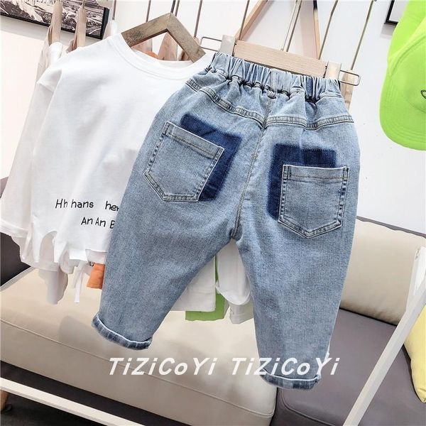 

children's jeans pants 2-8 y toddler boys casual denim 2021 spring kids korean fashion hole baby trousers, Blue