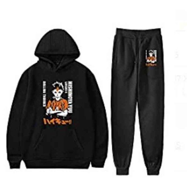 

volleyball youth sports leisure suit printed plush sweater animation hoodie anime, Black