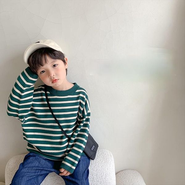 

autumn winter boys knitted soft striped sweaters children all match loose long sleeved pullovers, Blue