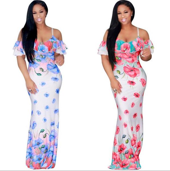 

women flower printing sling dress fashion women long dresses beach skirt tube fish tail dress, Black;gray