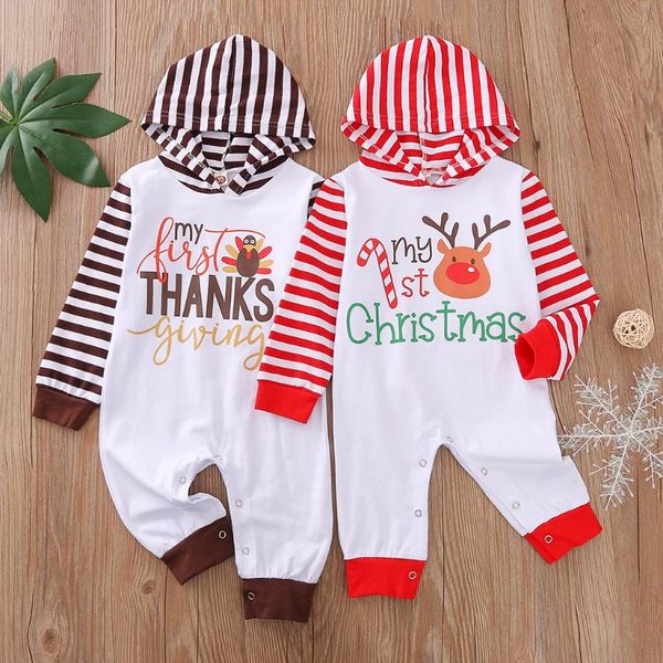 

jumpsuits born baby girls boys christmas thanksgiving hooded romper long sleeve cartoon letter printing ribbed festive clothing 0-18m, Blue
