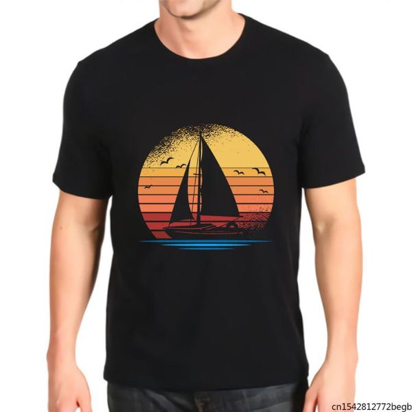 

men's t-shirts sailboat retro sunset skipper captain seaside sail t shirt, White;black