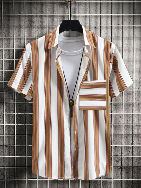 

men random block striped patched pocket shirt without tee 57ol#, White;black