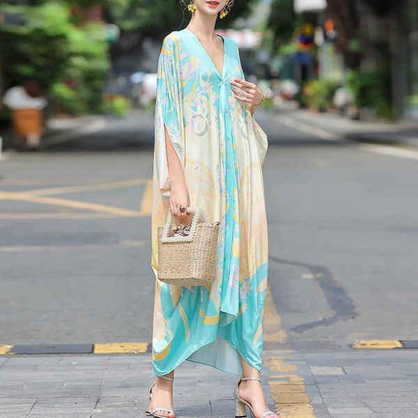 

casual dresses 2021 summer fashion designer dress women batwing sleeve asymmetrical printed contrast color loose holiday, Black;gray