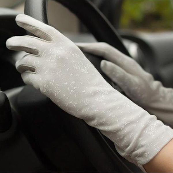 

five fingers gloves women mid-long summer cotton cycling bicycle thin touch screen driving sunscreen bike sleeve for guantes, Blue;gray