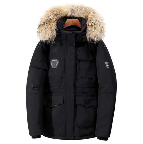 

large size loose coat men winter jacket hooded duck down male windproof parka thick warm overcoat coats, Black