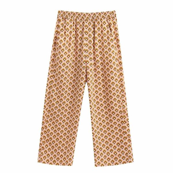 

women's pants & capris 2021 summer french niche casual loose geometric graphic printing elastic waist wide leg trousers, Black;white