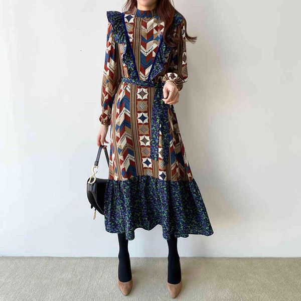 

casual dresses vintage single breasted womanly veet long turndown collar frilly womanhood fine waist spring, Black;gray