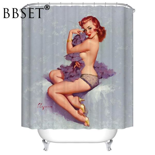 

beauty poster shower curtain beautiful shawl pinup pattern waterproof multi-size douchegordijn bathroom decor with 12 hooks curtains