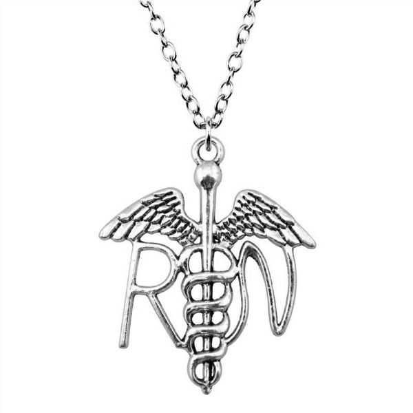 

pendant necklaces 1 piece 44x37mm rn caduceus symbol charms necklace for women drop supplier pendants female gift, Silver