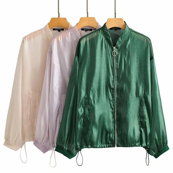 

women's jackets 2021 baseball jacket women autumn ladies solid color see-through bomber casual outwear coats top, Black;brown