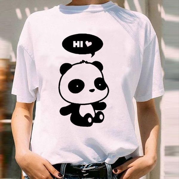 

graphic sweet panda animal girl women cute clothing 90s cartoon short sleeve lady print female clothes tees t shirt, White